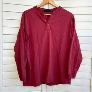 Basic Editions Vintage Long Sleeve Red 100% Cotton Buttoned Tee
